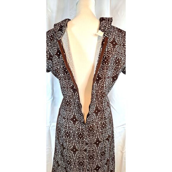 1960s 70s Vintage Brown & White Dress Double Knit Front Tie - Picture 10 of 14